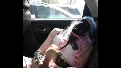 Masked Crossdresser Wanks His Dick in a Car