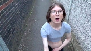 Nerdy Sissy Teen Strokes Her Cock in Public Alleyway