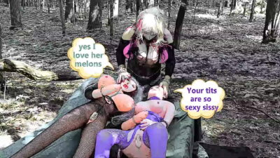 Public Threesome Romance With Sissy and Two Sexy Blow Up Dolls