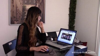 Venus Lux Strokes Her Penis At The Office