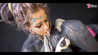 TRANNY ANAL stretching by TATTOOED dominatrix – ASS fisting FEMDOM couple (goth, punk, alt porn) ZF163