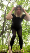 Publicly, in the summer forest, on the face
