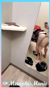 Shemale sucks dick and takes anal bareback creampie in public dressing room