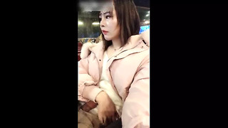 Cute asian cums in public