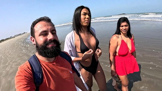 Fode Cast – The trans Baianinha came to fuck on the beach outdoors with the Mattos couple