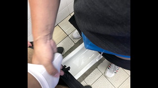 Wild naked in public toilet was encountered and shot each other