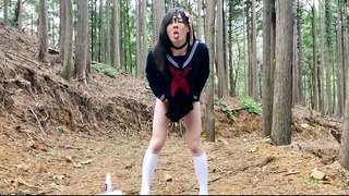 HIYORI Japanese Crossdresser Sailor outdoor masturbation