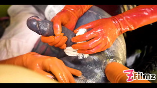 Two LATEX dominatrix sissy FEMDOM anal FISTING – BDSM