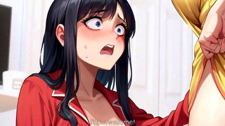 Older bigtits sexy stepsister with young stepsister exploring big hard secret in panties when mom is out (Hentai/Animated/Futanari)