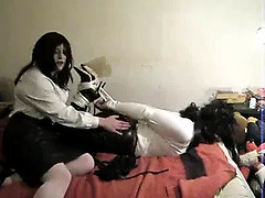 2 leather t-girls bondage