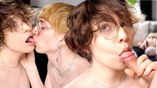 Fem little sissy Sensually sucks cock during golden hour and swallows yummy load