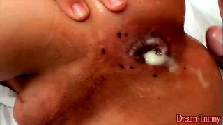 Small dicked shemale creampied