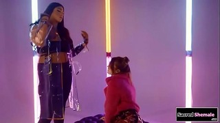 Latina Ladyboy Aspen Brooks Gives Rimjob and Anal Fucking to Skinny Sissy