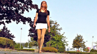 Public Crossdressing… Sissy in very short dresses outside
