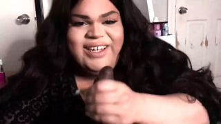 Black fat trans woman suck a black cock and make it cum